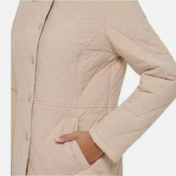 Tommy Hilfiger Women's Classic Quilted Jacket Fully Lined Collar Chino(Tan)-XS - Picture 4 of 5